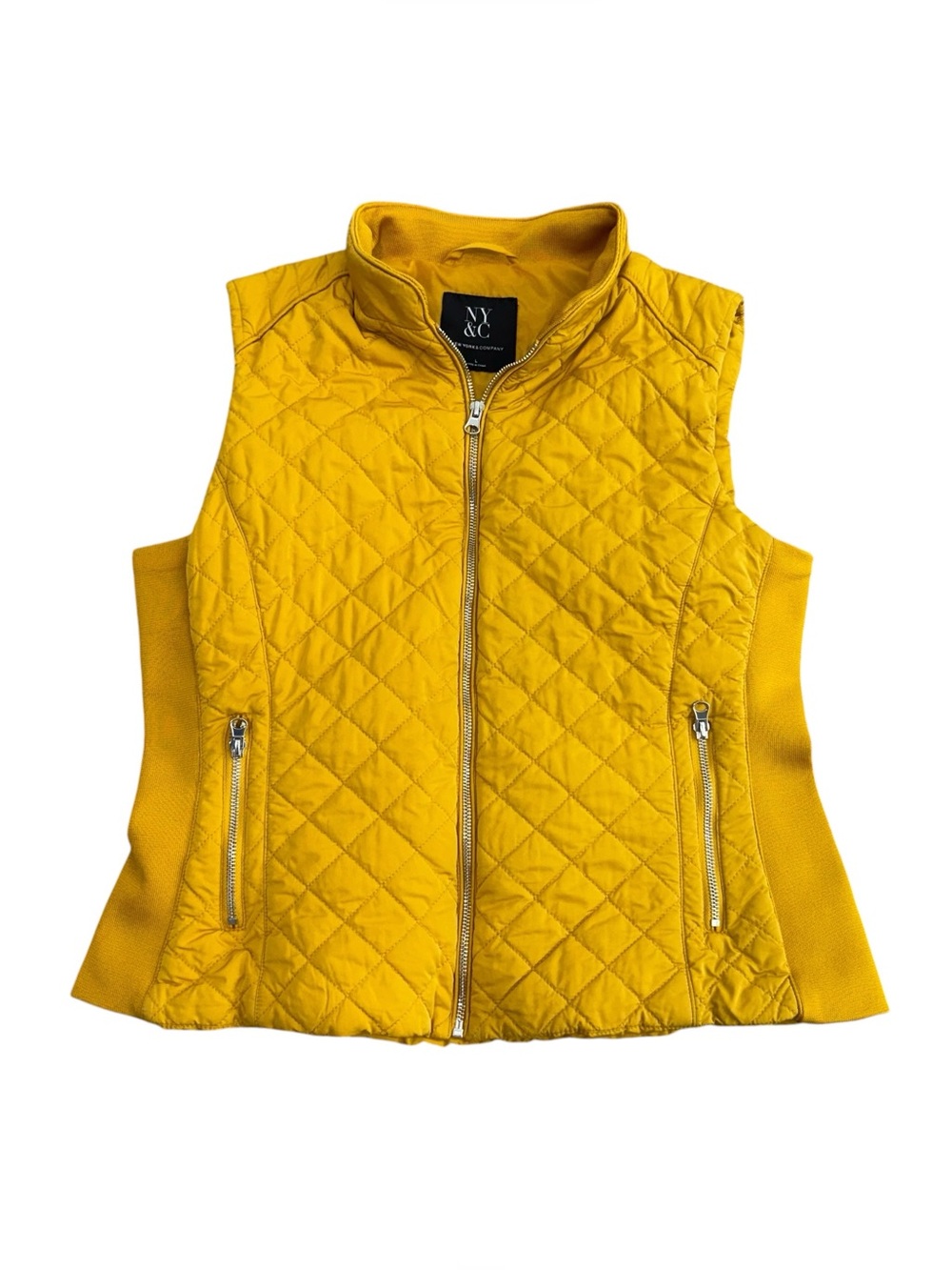 New York & Company NY&C Quilted Zip-Up Vest Women Size Medium Mustard Jacket